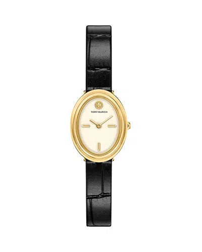 Tory Burch Oval Watch, 22mm X 28mm In Black