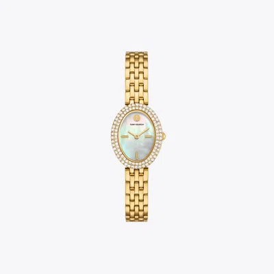 Tory Burch Oval Watch In Mop/stones/gold