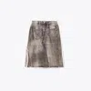 Tory Burch Panelled Frayed Denim Midi A-line Skirt In Gray