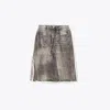 Tory Burch Overprinted Deconstructed Denim Skirt In Gray