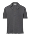 Tory Burch Oversized Silk Polo In Gray
