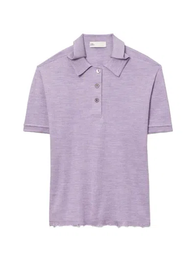 Tory Burch Oversized Silk Polo Shirt In Purple