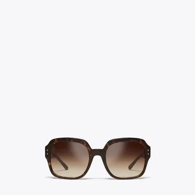 Tory Burch Oversized Square Logo Sunglasses In Metallic
