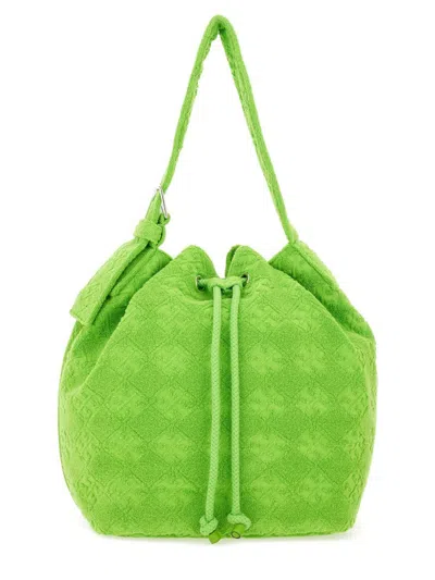 Tory Burch Oversized "t Monogram" Bucket Bag In Green