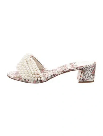 Pre-owned Tory Burch Paisley Print Beaded Accents Slides In White