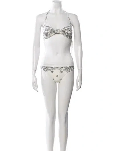 Pre-owned Tory Burch Paisley Print Bikini W/ Tags In White