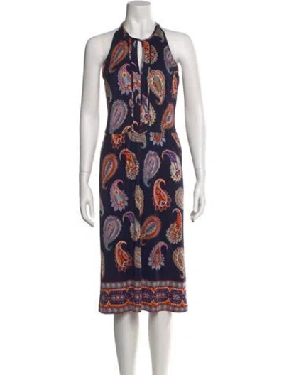 Pre-owned Tory Burch Paisley Print Knee-length Dress In Blue
