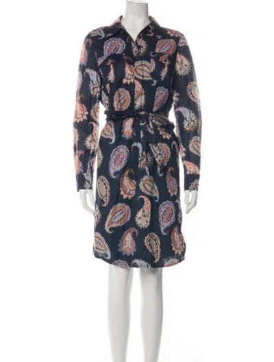 Pre-owned Tory Burch Paisley Print Knee-length Dress In Blue