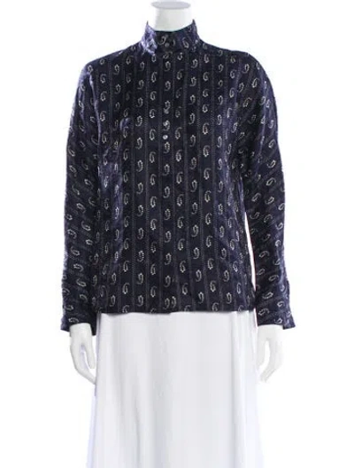 Pre-owned Tory Burch Paisley Print Long Sleeve Blouse In Blue