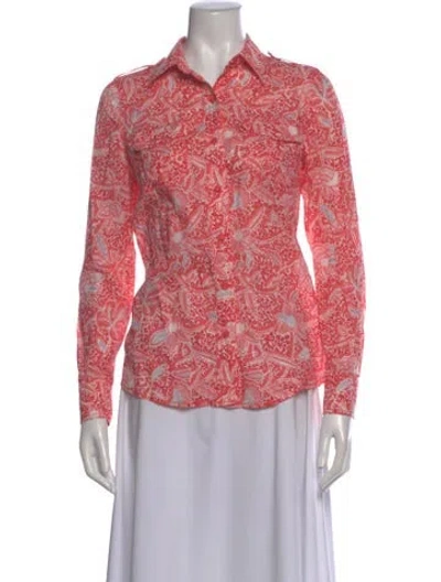Pre-owned Tory Burch Paisley Print Long Sleeve Blouse In Pink