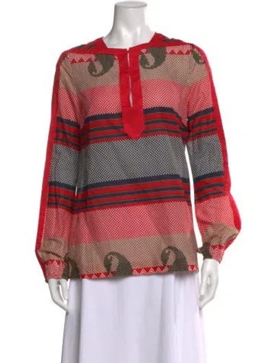 Pre-owned Tory Burch Paisley Print Long Sleeve Blouse In Red