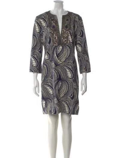 Pre-owned Tory Burch Paisley Print Mini Dress In Blue