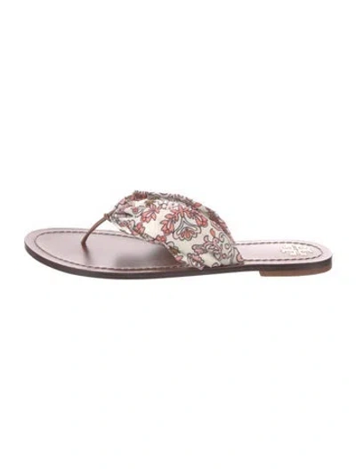 Pre-owned Tory Burch Paisley Print Pleated Accents Flip Flops In Neutral