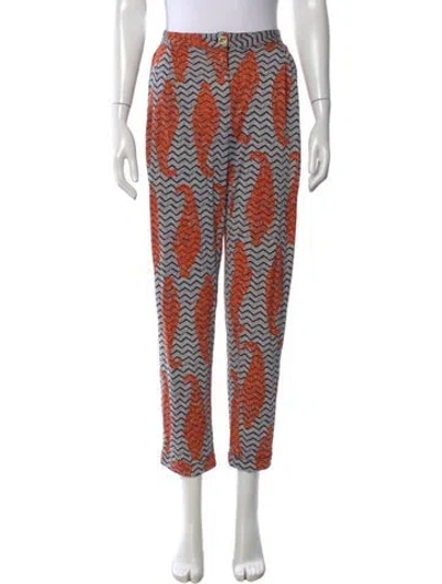 Pre-owned Tory Burch Paisley Print Straight Leg Pants In Blue
