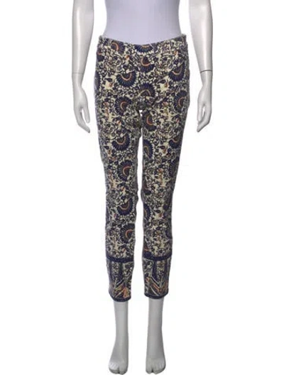 Pre-owned Tory Burch Paisley Print Straight Leg Pants In Neutrals/purple
