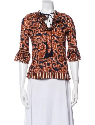 Pre-owned Tory Burch Paisley Print V-neck Blouse In Blue