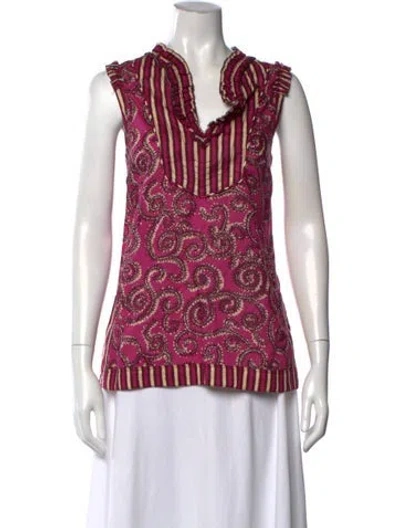 Pre-owned Tory Burch Paisley Print V-neck Top In Pink