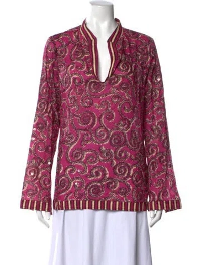 Pre-owned Tory Burch Paisley Print V-neck Tunic In Purple