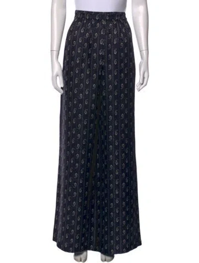 Pre-owned Tory Burch Paisley Print Wide Leg Pants In Black/blue
