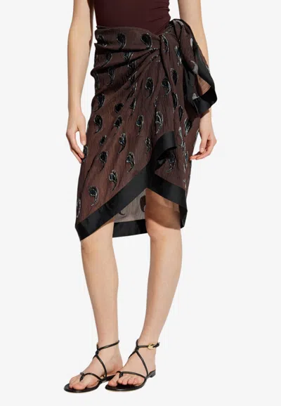 Tory Burch Paisley Side-tie Wrap Skirt In Brown