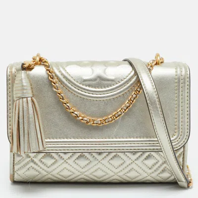 Pre-owned Tory Burch Pale Gold Leather Small Fleming Shoulder Bag