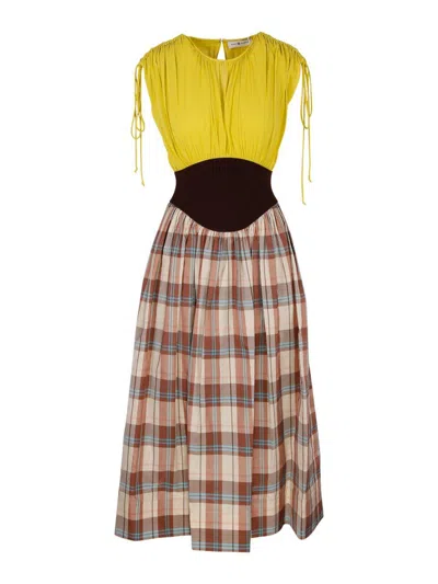 Tory Burch Panelled Sleeveless Dress In Yellow
