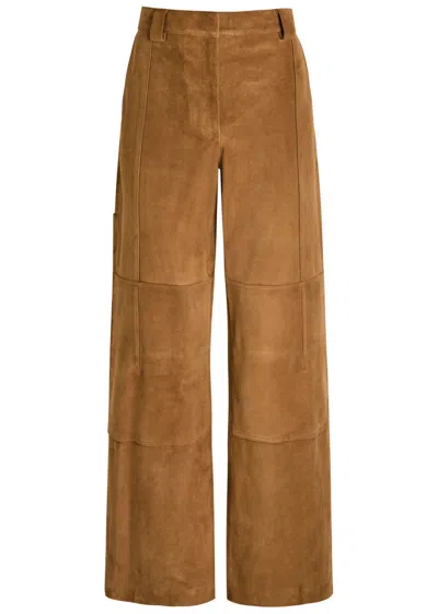Tory Burch Panelled Suede Trousers In Brown
