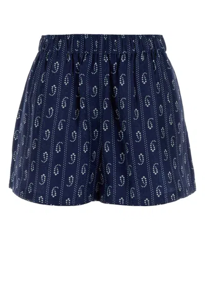 Tory Burch Sophisticated Silk Shorts With Artistic Pattern In Blue