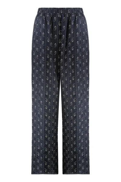 Tory Burch Pants In Viscose And Silk In Blue