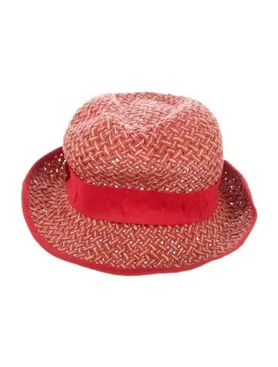 Pre-owned Tory Burch Paper Fedora In Orange/red