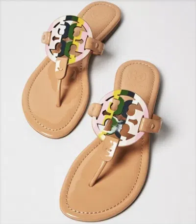 Pre-owned Tory Burch Pastel Rainbow Miller Flat Thong Sandals Patent Leather Many Sizes In Pastel Vachetta