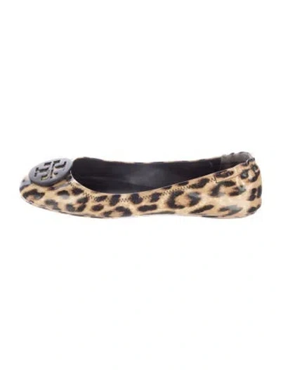 Pre-owned Tory Burch Patent Leather Animal Print Ballet Flats In Brown