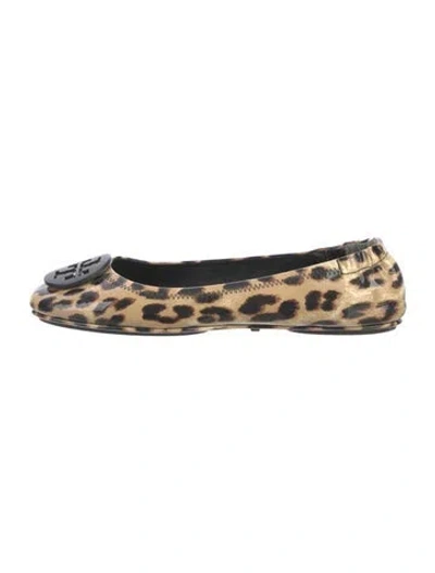 Pre-owned Tory Burch Patent Leather Animal Print Ballet Flats In Brown