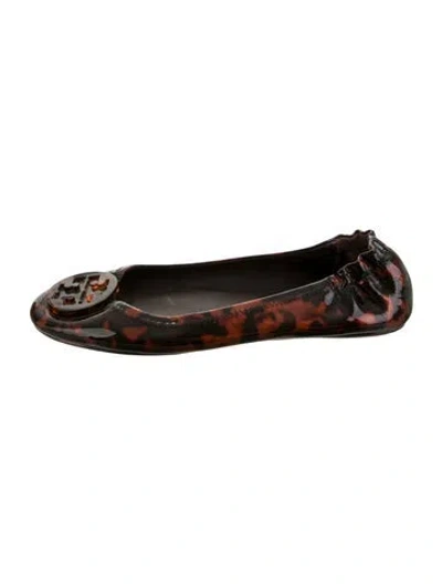 Pre-owned Tory Burch Patent Leather Animal Print Ballet Flats In Brown