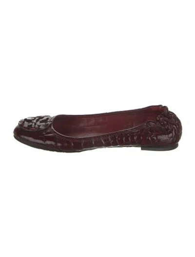 Pre-owned Tory Burch Patent Leather Animal Print Ballet Flats In Burgundy