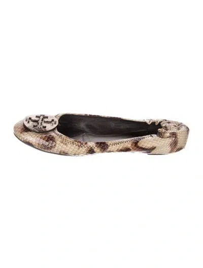 Pre-owned Tory Burch Patent Leather Animal Print Ballet Flats In Neutrals