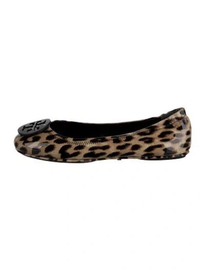 Pre-owned Tory Burch Patent Leather Animal Print Ballet Flats In Neutrals
