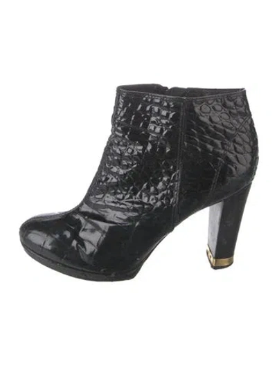 Pre-owned Tory Burch Patent Leather Animal Print Boots In Black