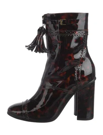 Pre-owned Tory Burch Patent Leather Animal Print Boots In Black