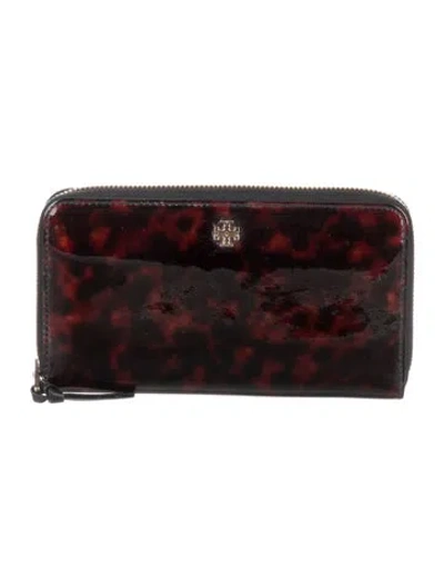 Pre-owned Tory Burch Patent Leather Animal Print Continental Wallet In Multi
