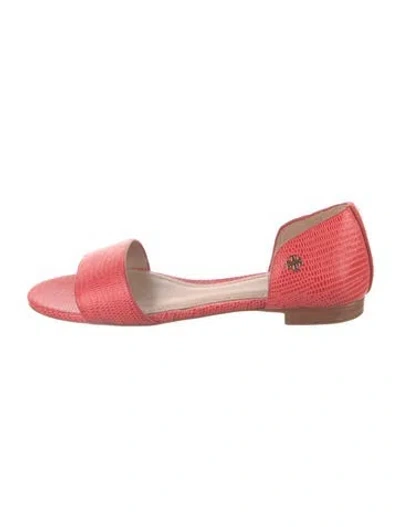 Pre-owned Tory Burch Patent Leather Animal Print Flats In Red