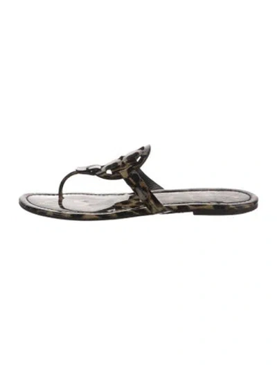 Pre-owned Tory Burch Patent Leather Animal Print Flip Flops In Neutral