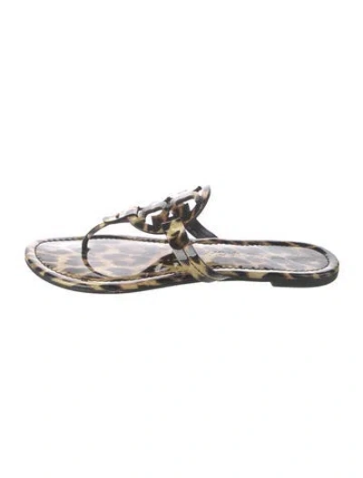 Pre-owned Tory Burch Patent Leather Animal Print Flip Flops In Neutral