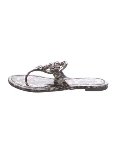 Pre-owned Tory Burch Patent Leather Animal Print Flip Flops In Neutrals
