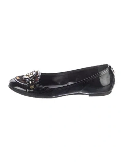 Pre-owned Tory Burch Patent Leather Animal Print Loafers In Blue