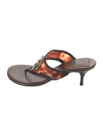 Pre-owned Tory Burch Patent Leather Animal Print Slides In Brown