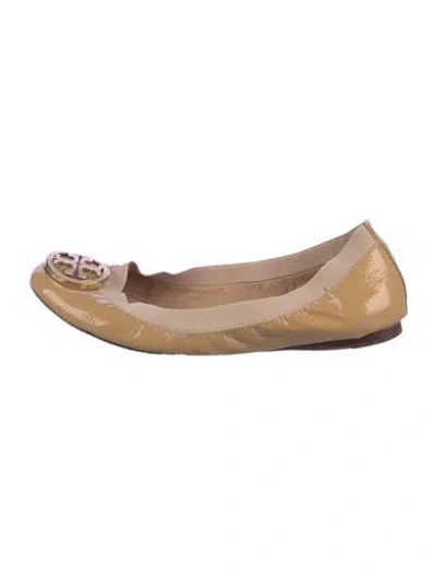 Pre-owned Tory Burch Patent Leather Ballet Flats In Gold