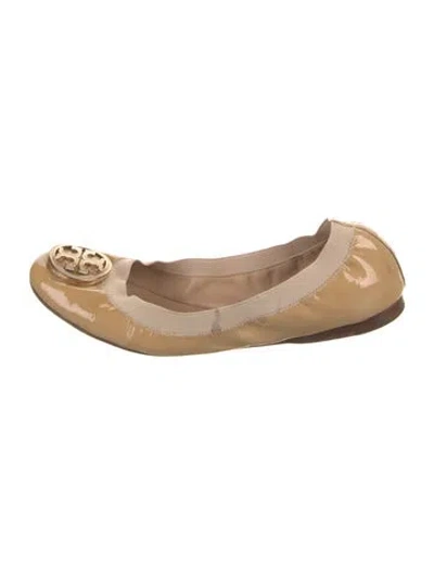 Pre-owned Tory Burch Patent Leather Ballet Flats In Neutral