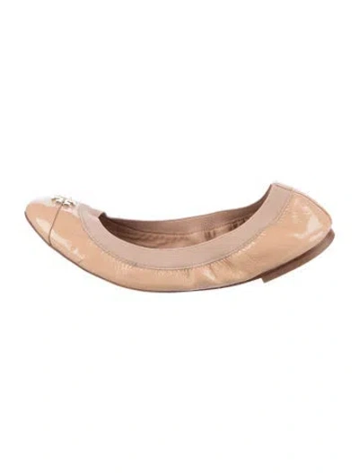 Pre-owned Tory Burch Patent Leather Ballet Flats In Neutrals