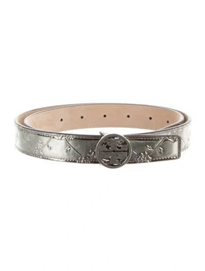 Pre-owned Tory Burch Patent Leather Belt W/ Tags In Silver